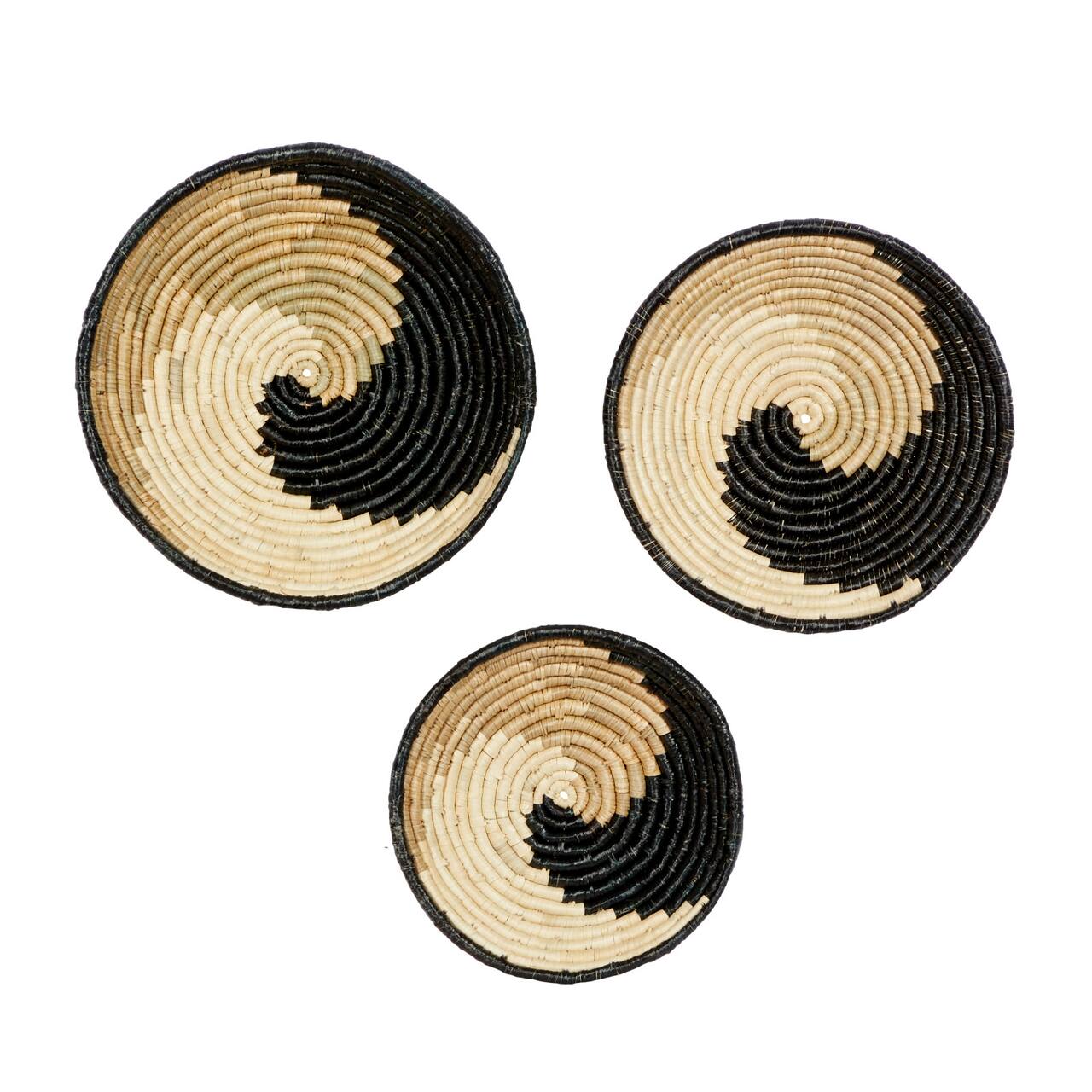 Set of 3 Black Wood Boho Style Wall Decor 20", 18", 16"